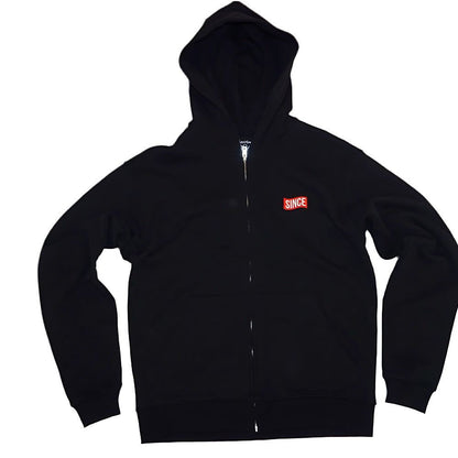 Black Info Zip Up Hoodie